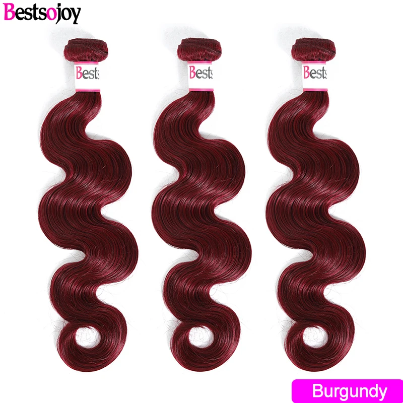 Bestsojoy 1/3/4pcs Brazilian Body Wave Hair Extensions Middle Ratio Remy Ombre 1b/27 1b/30 Burgundy 1b/99j Human Hair Bundles - Цвет: Burgundy