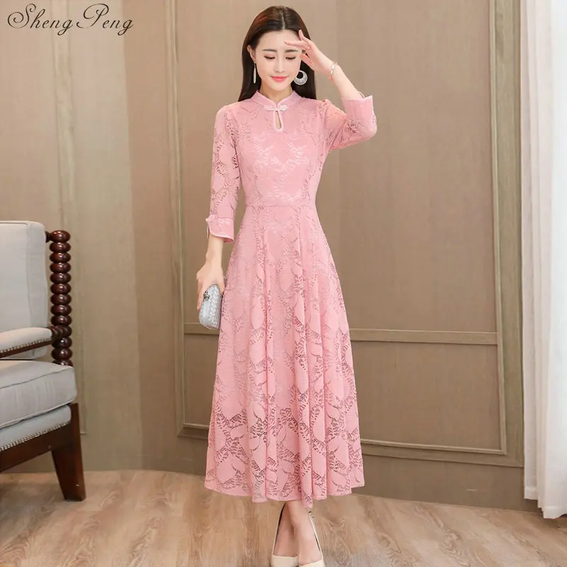 2019 летнее Современное женское короткое Кружевное китайское платье Ципао Qi Pao
