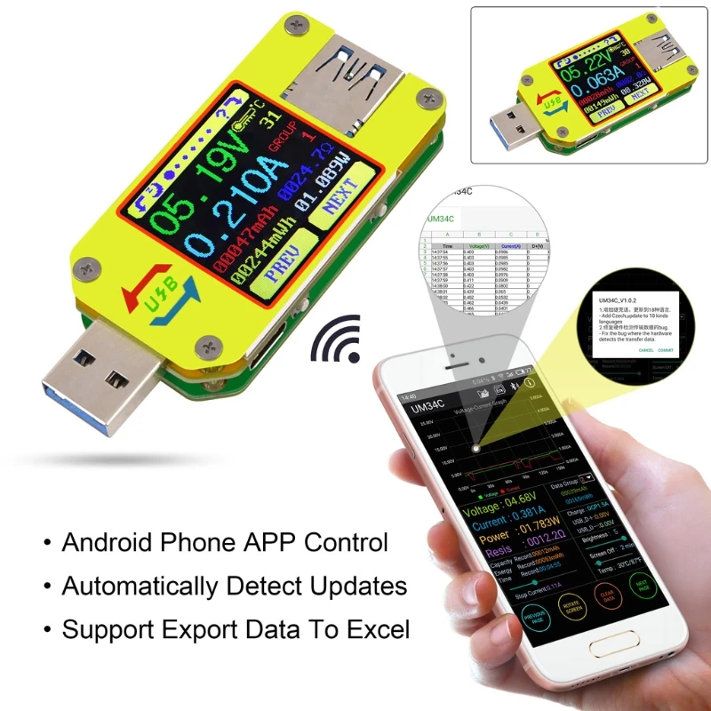 UM34 UM34C Для APP USB 3 0 Type-C испытательный Вольтметр Амперметр измерение заряда батареи