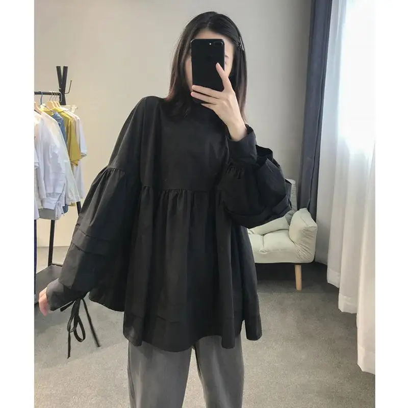 

Fashion Blouse Women Summer Spring Bow White Black Sexy Women Sweet Temperament Ruffle Full Sleeve Casual Top Shirt