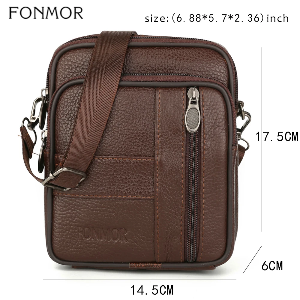 Мужская нагрудная сумка Fonmor повседневная из 100% натуральной кожи на молнии с