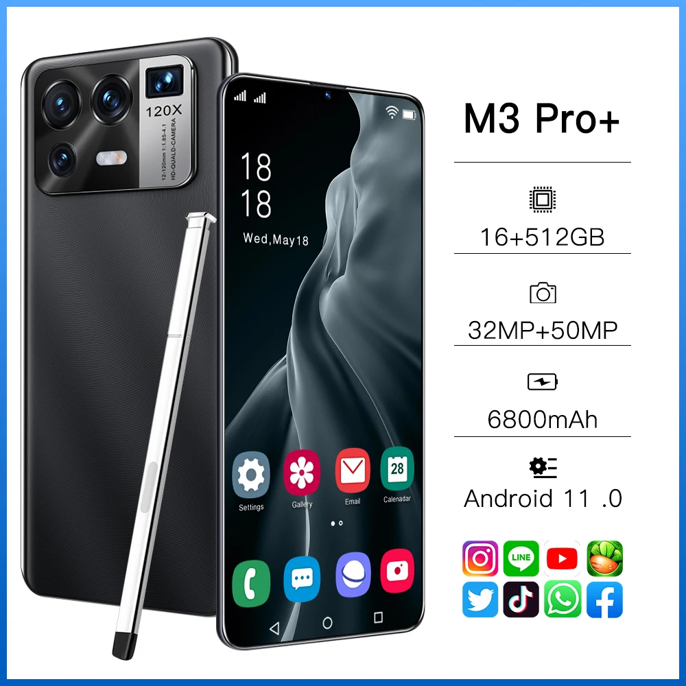 

2021 Original Product 6.7 Inch M3 Pro Smart Phones 16G+512GB 6800mAh HD Screen 32+50MP Face Unlocked 5G Android Mobile Phones