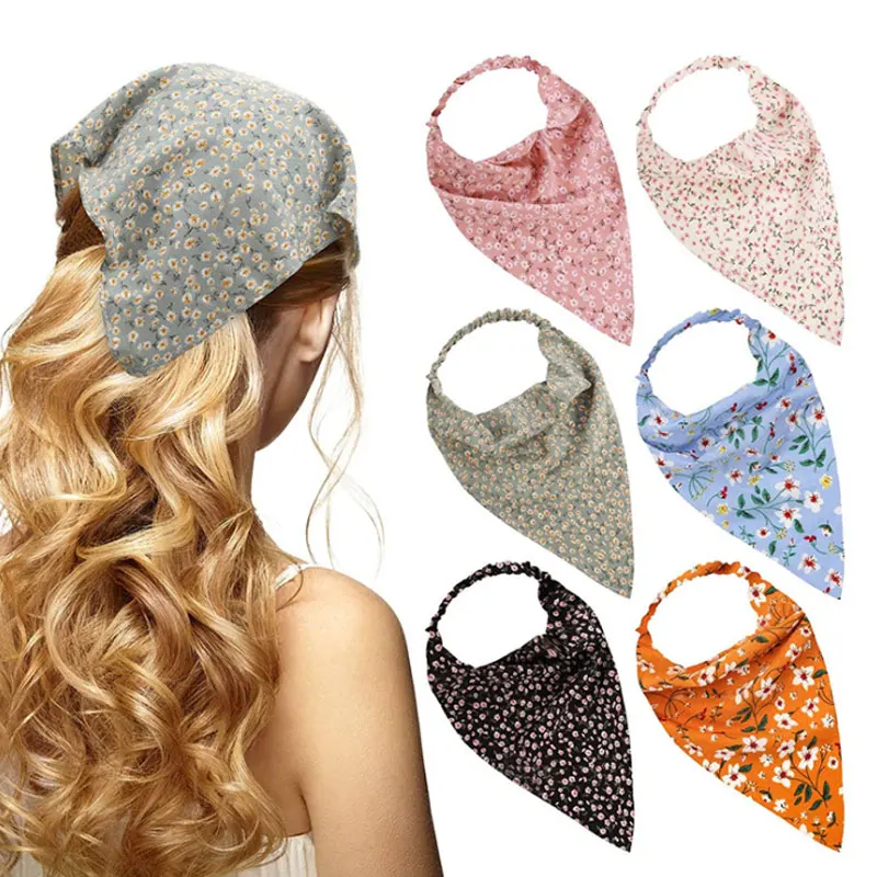 

Fashion Women Triangle Bandanas Hairband Elastic Hair Bands Women Flower Bandage Headband Turban Bohemian Girls Hair Accessories