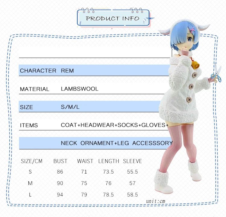 

New Re:Zero kara Hajimeru Isekai Seikatsu Rem Cosplay Costume Cute White Sheep Costume Halloween Party Costumes for Women S-L