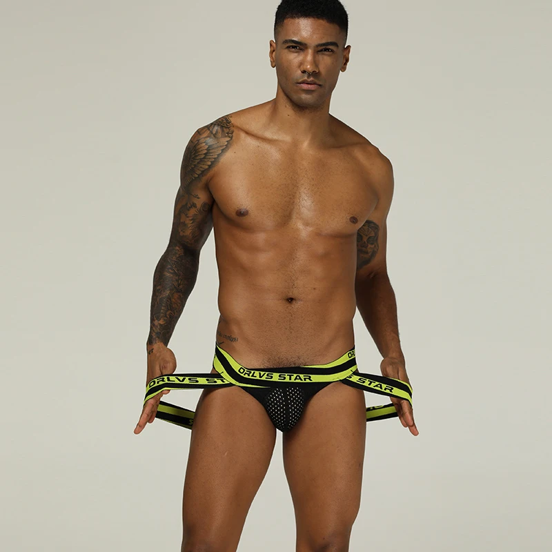 Мужские трусы джоки из сетчатой ткани ORLVS черные танга бандаж Эротическое нижнее