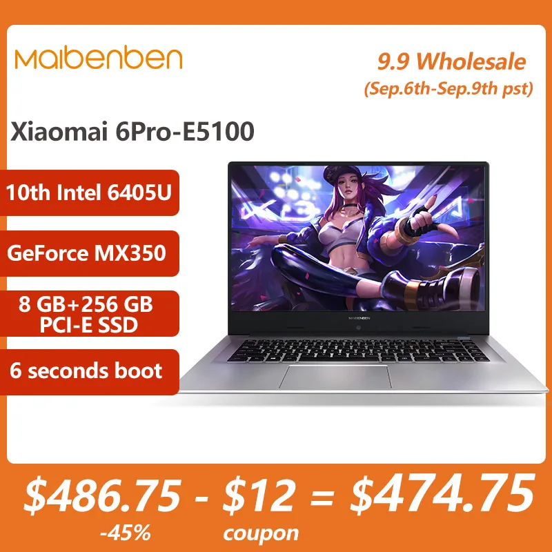 Get MAIBENBEN XiaoMai 6Pro-E5100 Laptop [10th Intel 6405U/ MX350/15.6″ADS/8GB RAM+PCI-E SSD/Linux or Windows 10] One year warranty