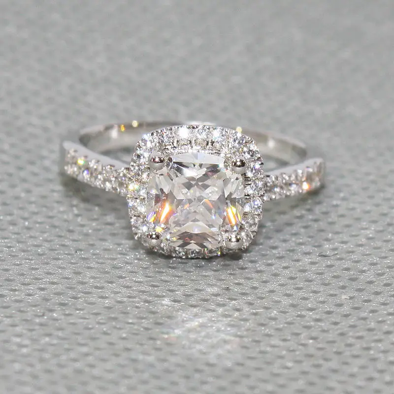 2CT Halo Diamond Cushion NSCD Jewelry Engagement Ring 925 Sterling Silver Promise Bridal Wedding Luxury | Украшения и аксессуары