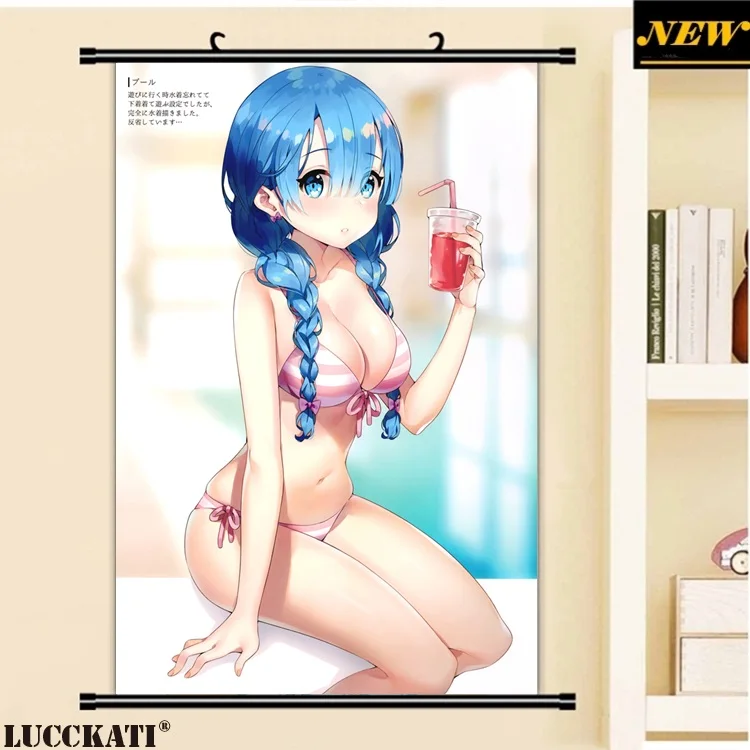 Re Zero Re:Zero Kara Hajimeru Isekai Seikatsu Rezero Rem ram sexy loli cartoon Аниме настенная прокрутка Холст
