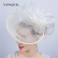 linen fascinators with feather derby hats for tea party dresses kentucky church hats women bridal wedding hair accessories
