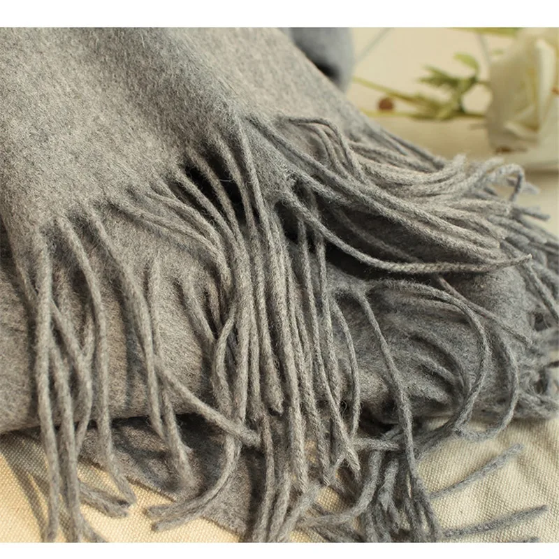 Зимний однотонный шерстяной шарф для женщин теплая плотная шаль из пашмины с