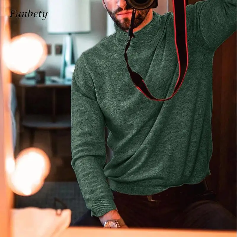

Retro Turtleneck Solid Sweaters Mens Casual Long Sleeve Basic All-match Tops Autumn Winter Men Clothing Fashion Knitted Sweater