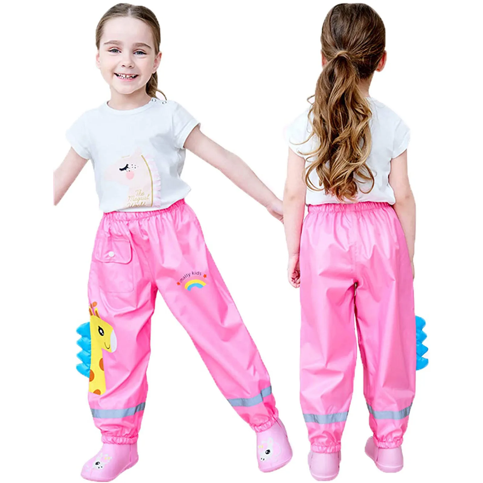 

New Toddler Rain Waterproof Pants Boys Girls Mud Dirty Proof Trousers Kids Rainwear Vogue Print Kids Raincoat
