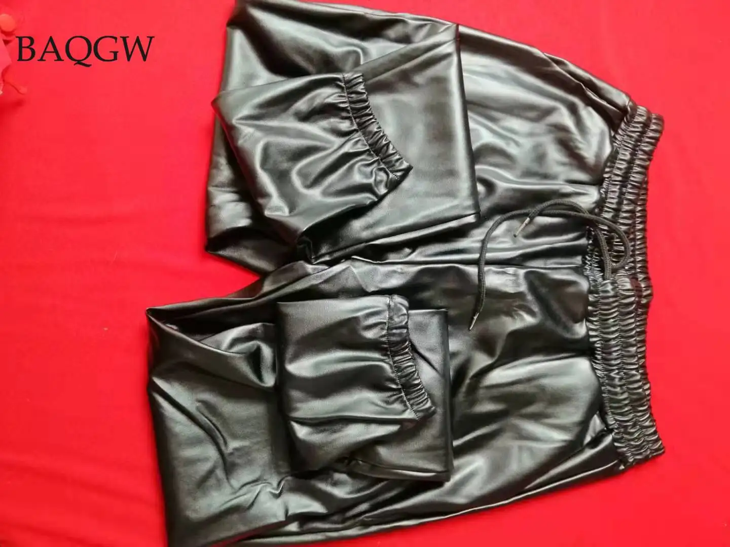 Faux PU Leather Women Cargo Pants Drawstring Bodycon High Waist Trouser Black Brown Fashion Streetwear Fall 2021 Female Clothing images - 6