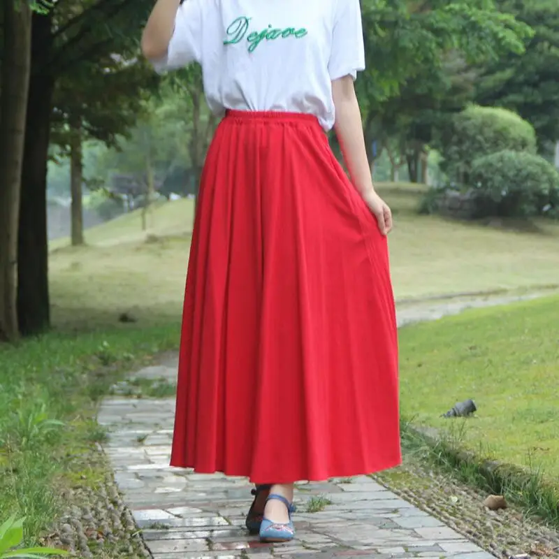 Женская винтажная юбка из хлопка и льна длинная с завышенной талией лето осень