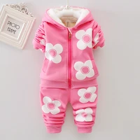 flower baby girls clothes 1 2 3 4 year toddler children clothing set hooded thick warm coat pants fall winter kids suits