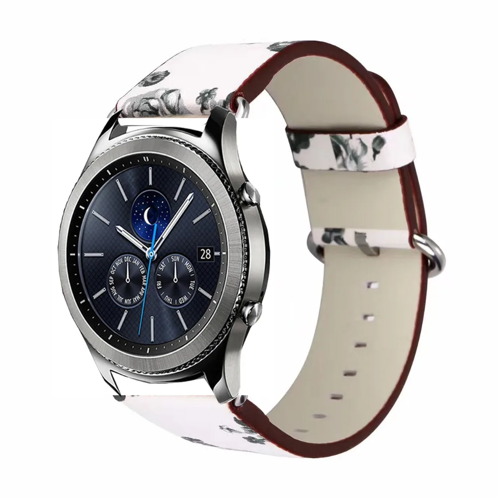 Кожаный ремешок 22 мм для samsung galaxy watch 46 gear2 s3 Zenwatch Ticwatch S S2 pro amazfit 3 2/1 GTR 47 pace цветочный