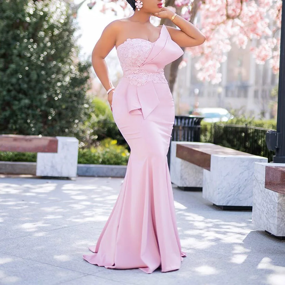 Розовое сексуальное вечернее платье без бретелек лето 2020 элегантное
