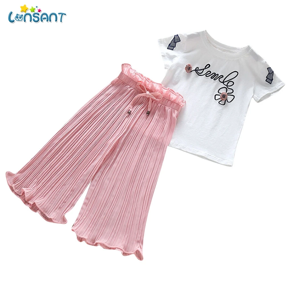 LONSANT/комплекты летней одежды для девочек детская футболка с принтом + широкие