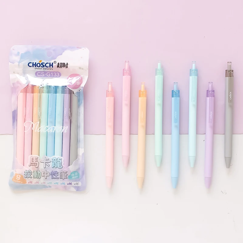 8pcs Macaron Color Pens Set Mild Colors 0.5mm Ballpoint Roller Ball Pen Writing Marker Liner Office School Supplies Gift A6567