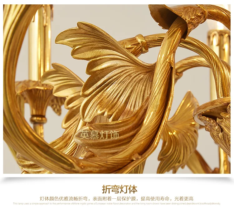 Вилла дом Золотые светодиодные свечи люстры Делюкс все медные церковные лампы Led