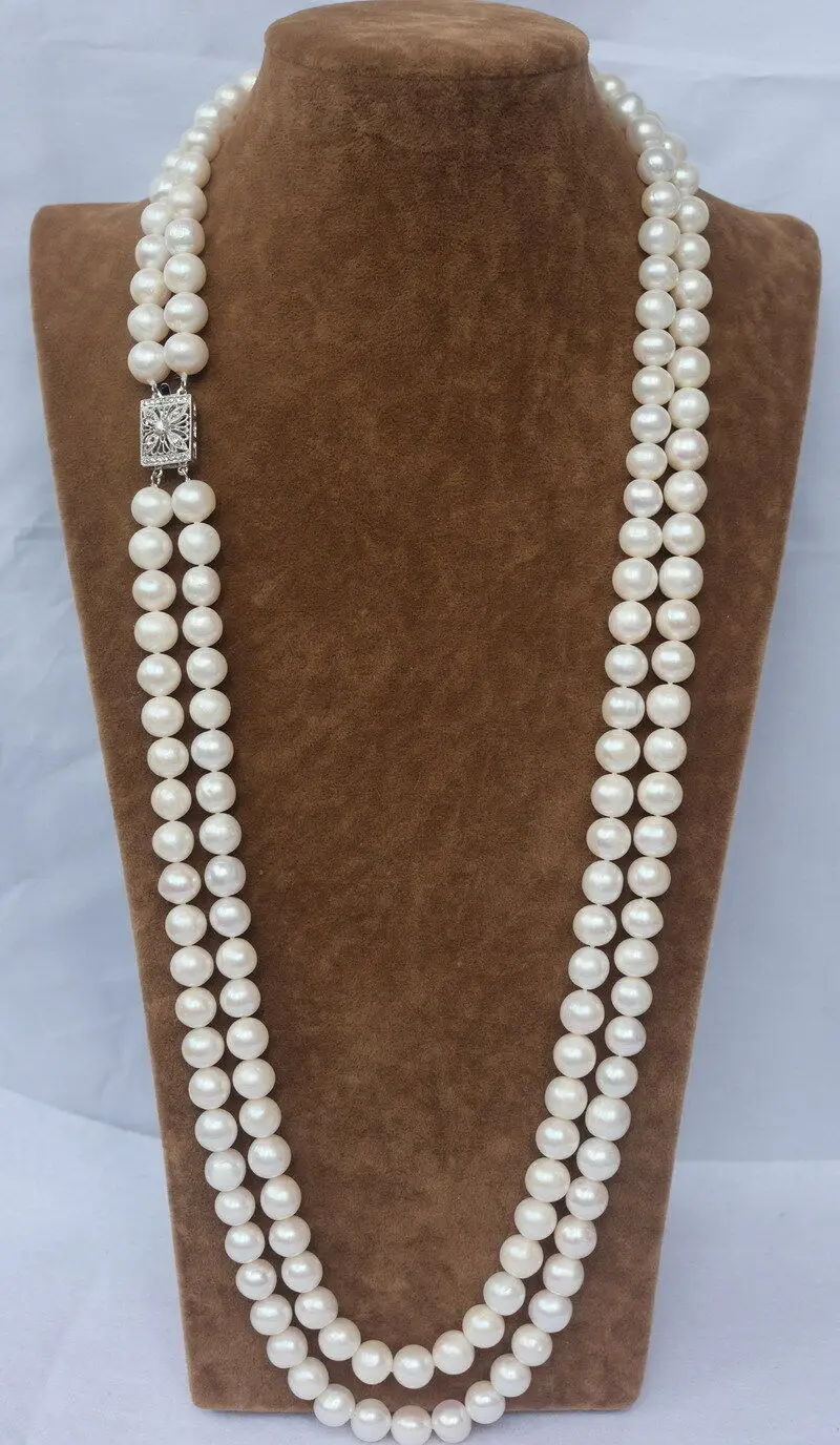 

23-24" 2strds 9-10mm Freshwater White Round Pearls necklace