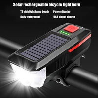 solar powered bicycle front light with horn usb charging night riding mountain bike flashlight battery display bicycle light