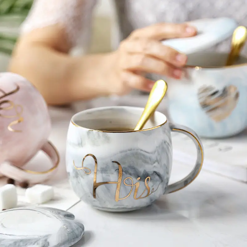 Креативная мраморная керамическая чашка пара на чашке с золотым боковым