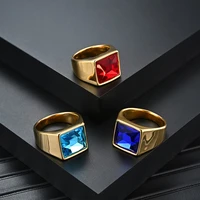 2021 trends new domineering wholesale retro male stainless steel gold ring with stone wedding jewelry gift gemstone rings