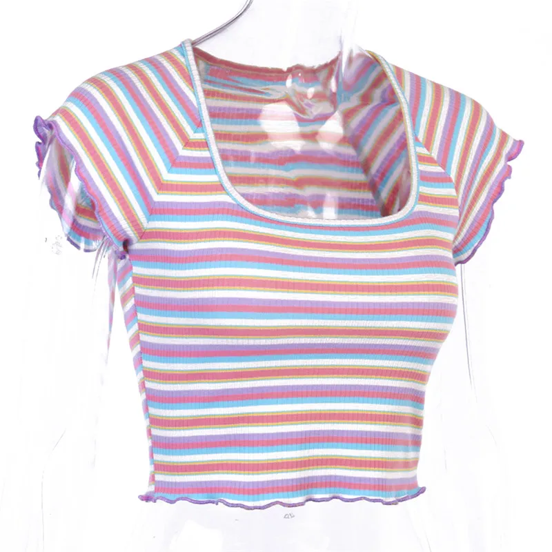 Женский укороченный топ в радужную полоску Повседневная Клубная футболка с