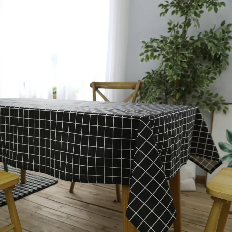Простой стиль черное клетчатое декоративное хлопковое белье скатерть покрытие