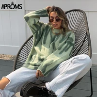 aproms multi striped knitted soft sweaters women autumn winter long jumpers oversized pullovers streetwear loose outerwear 2021