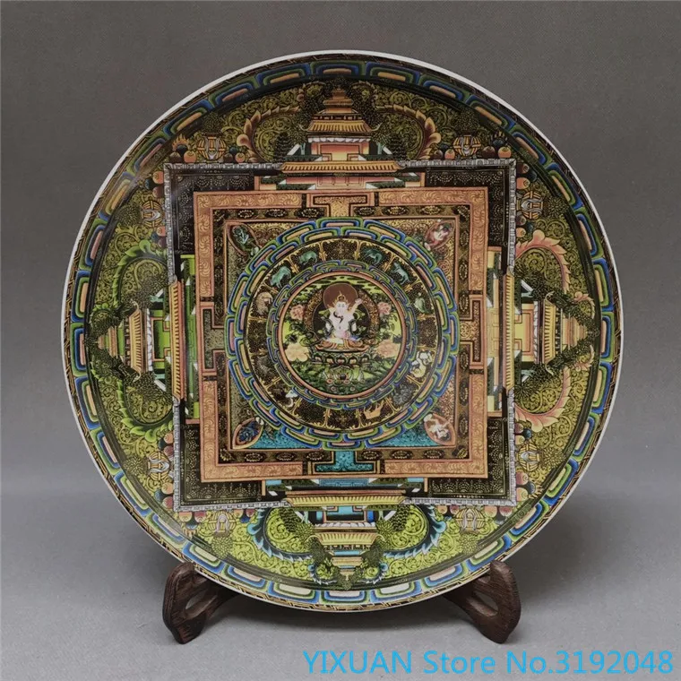 

Тибетский тангка, фарфоровая тарелка Будды, розовая ретро-фигурка, коллекция под старину, старый фарфор