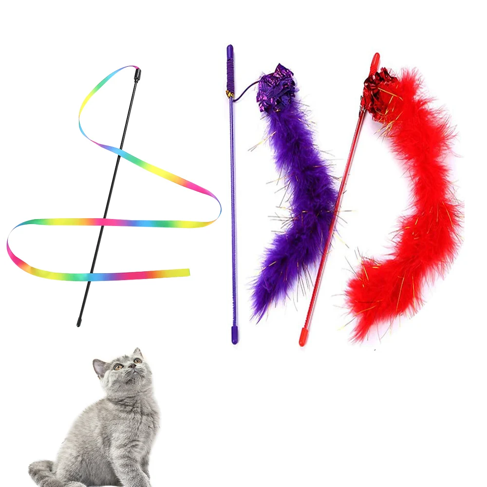 Горячая Распродажа игрушки для кошек разные цвета сделать кошка палка перо