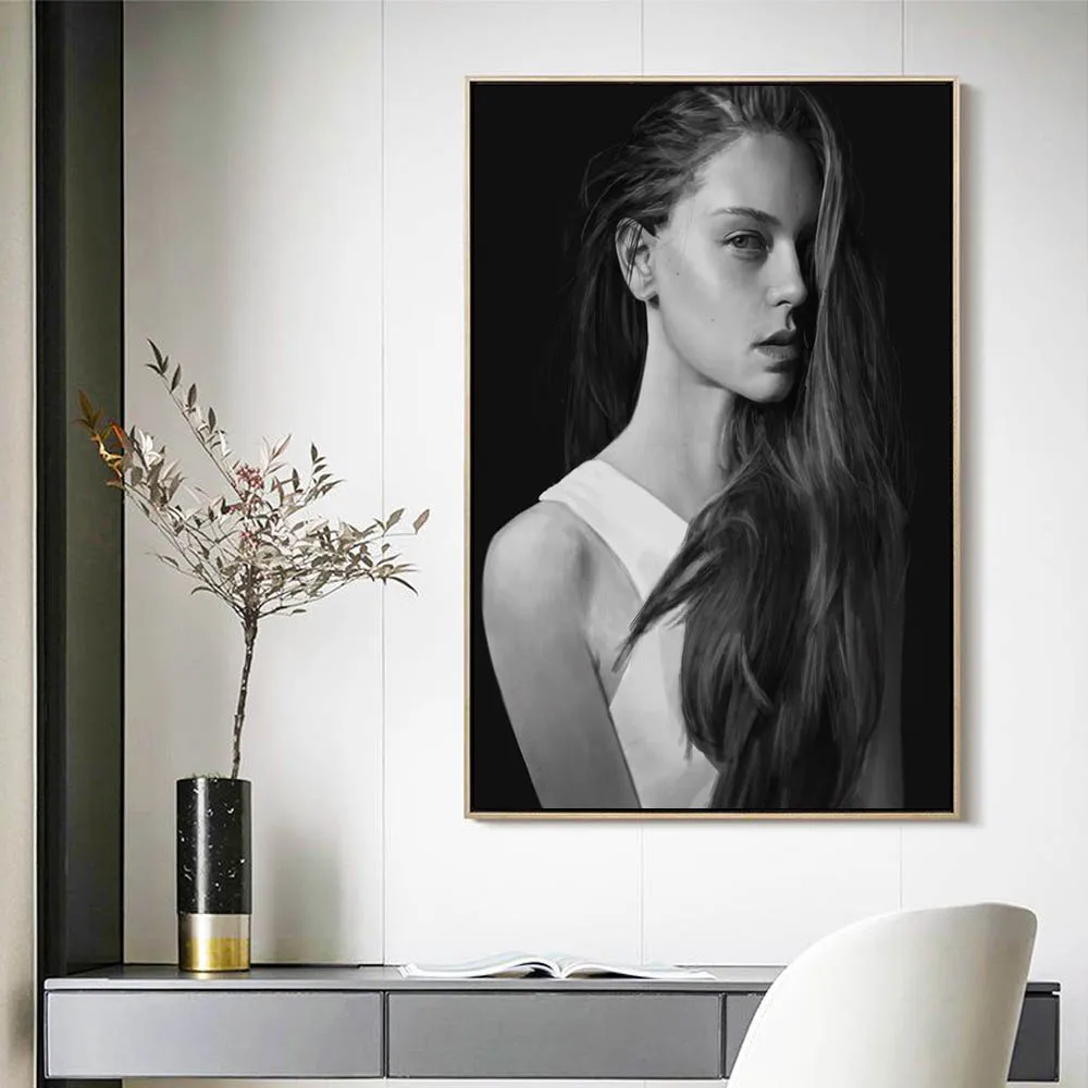 

Nordic figure oil painting fashion model retro portrait art canvas painting living room corridor office home decoration mural