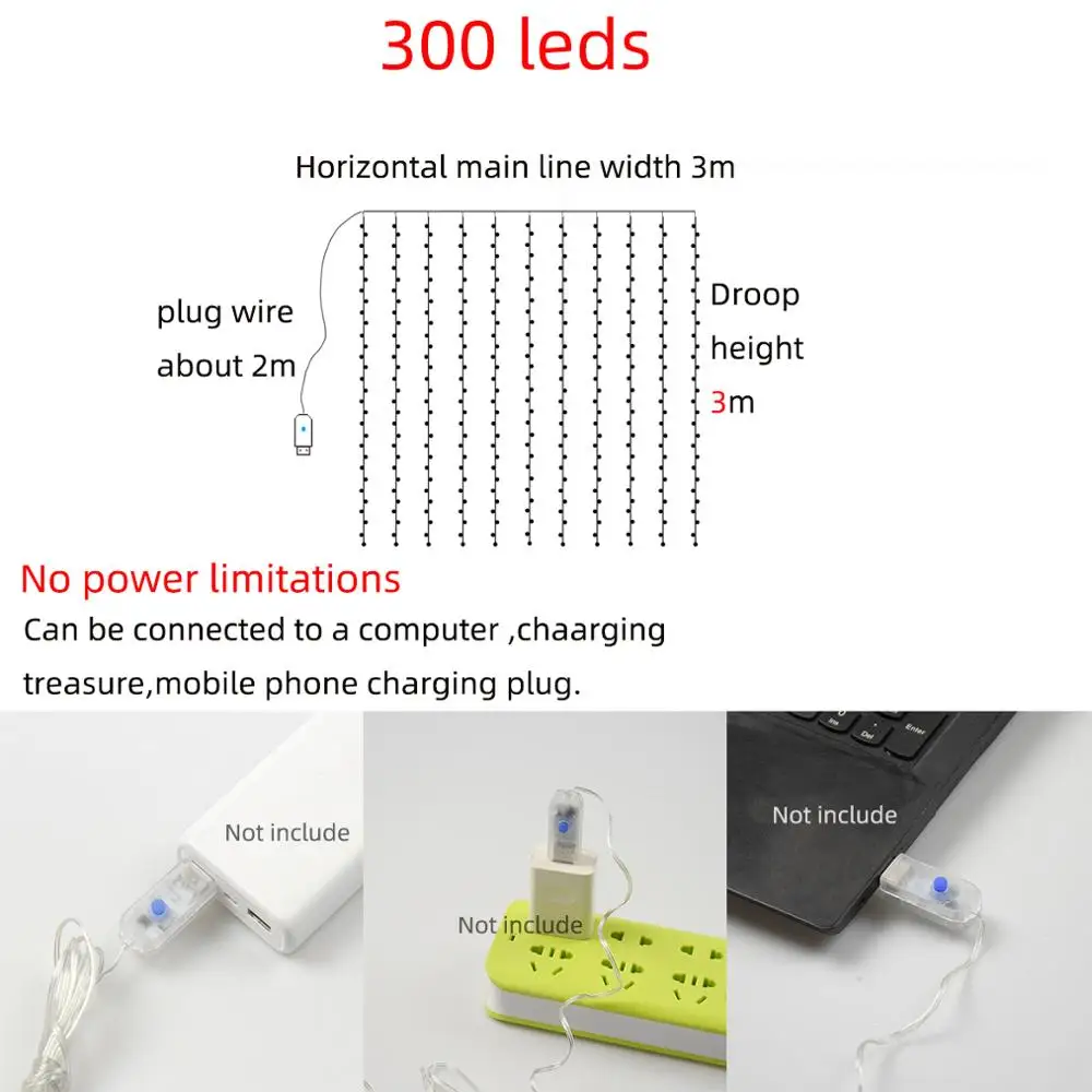 AIFENG 3 м x 3 м 300 светодиодный Светодиодный светильник с питанием от USB, светодиодный светильник для занавесок с медным проводом, светодиодный светильник для занавесок s, Свадебный светильник s с радиочастотным пультом дистанционного управления