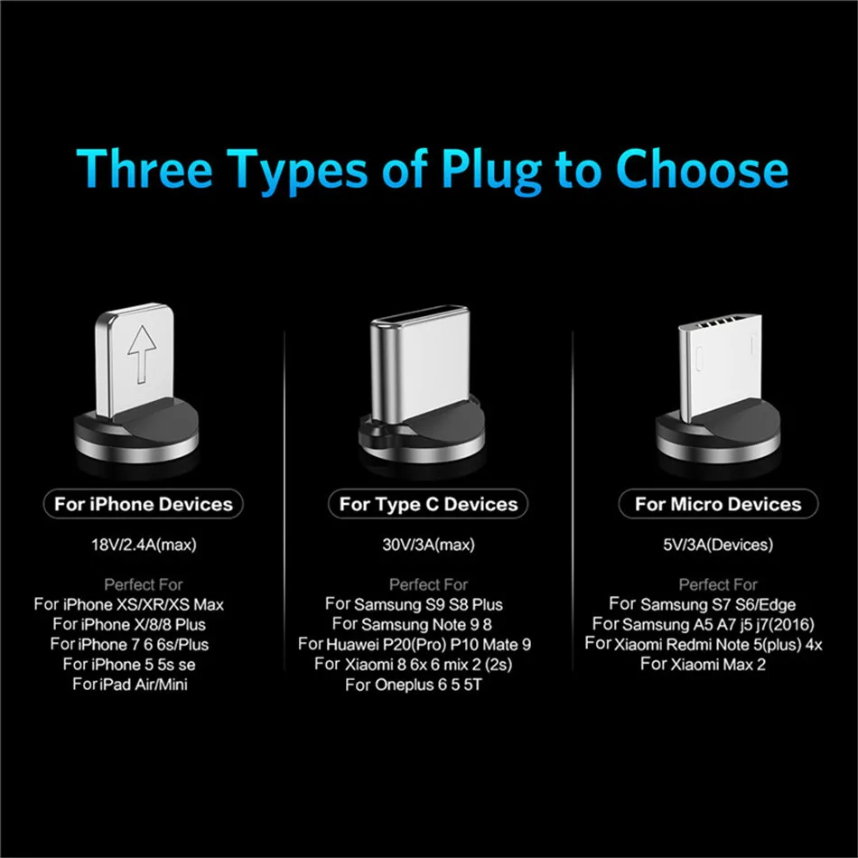 2 м Магнитный кабель Micro usb type C для iPhone xs samsung xiaomi Быстрая зарядка зарядного