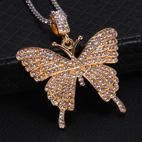 golden shiny rhinestone metal retro butterfly ladies mens necklace pendant temperament fashion prom sweater chain jewelry