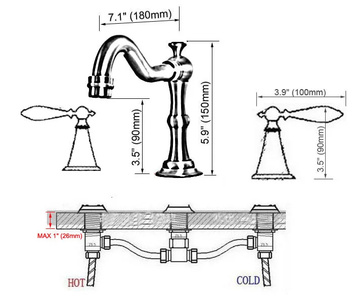 Винтажный античный латунный смеситель с двумя ручками man087 для раковины 3