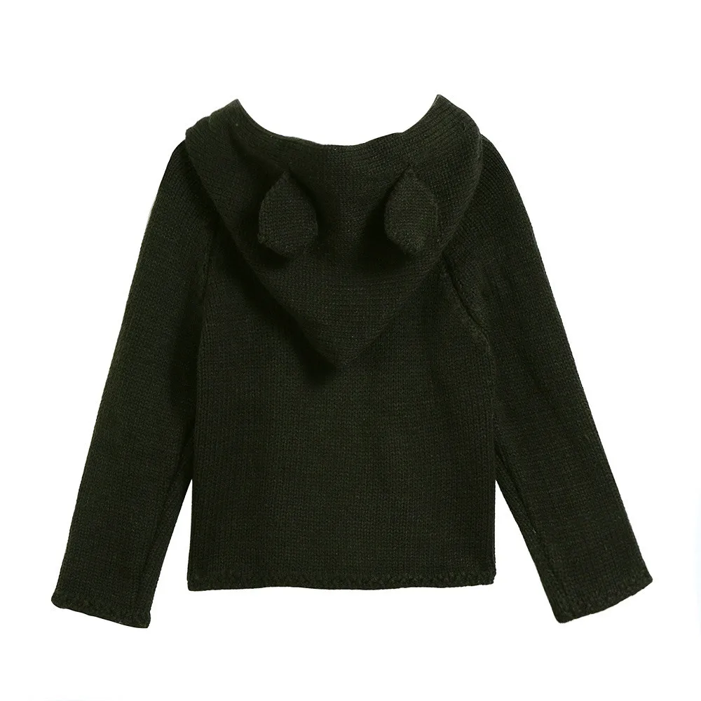 Пальто свитер для маленьких девочек однотонный вязаный кардиган с капюшоном и