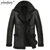 genuine leather jacket men winter jacket natural wool fur coat real sheepskin coat for men bomber jackets plus size 139 my2018