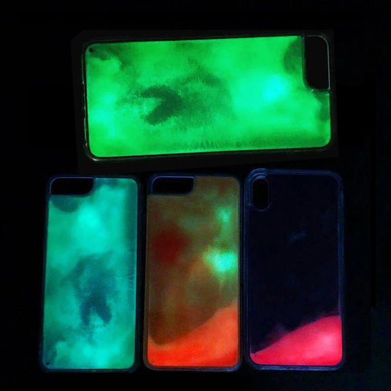 Светящийся чехол с неоновым песком для iPhone 11 pro MAX XR XS Max 6 6S 7 8 Plus светящийся в