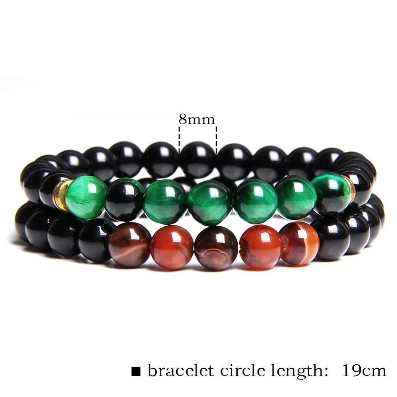 8 mm Gold Tiger Eye Stone Beads Bracelets For Women Friendship Bracelet Men Natural Energy Polished Black Onyx Bangle Jewelry | Украшения и