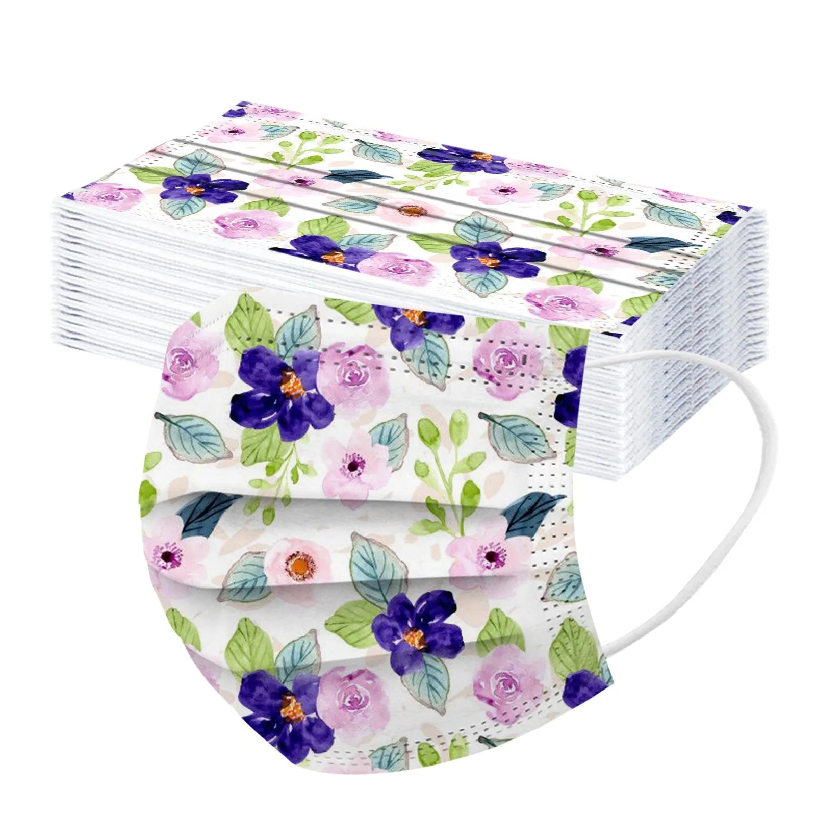 

30pc Women Flower Print Masks Disposable Protective Anti-dust Pm2.5 Masks Adjust Elegant Dress Mask No Decoration