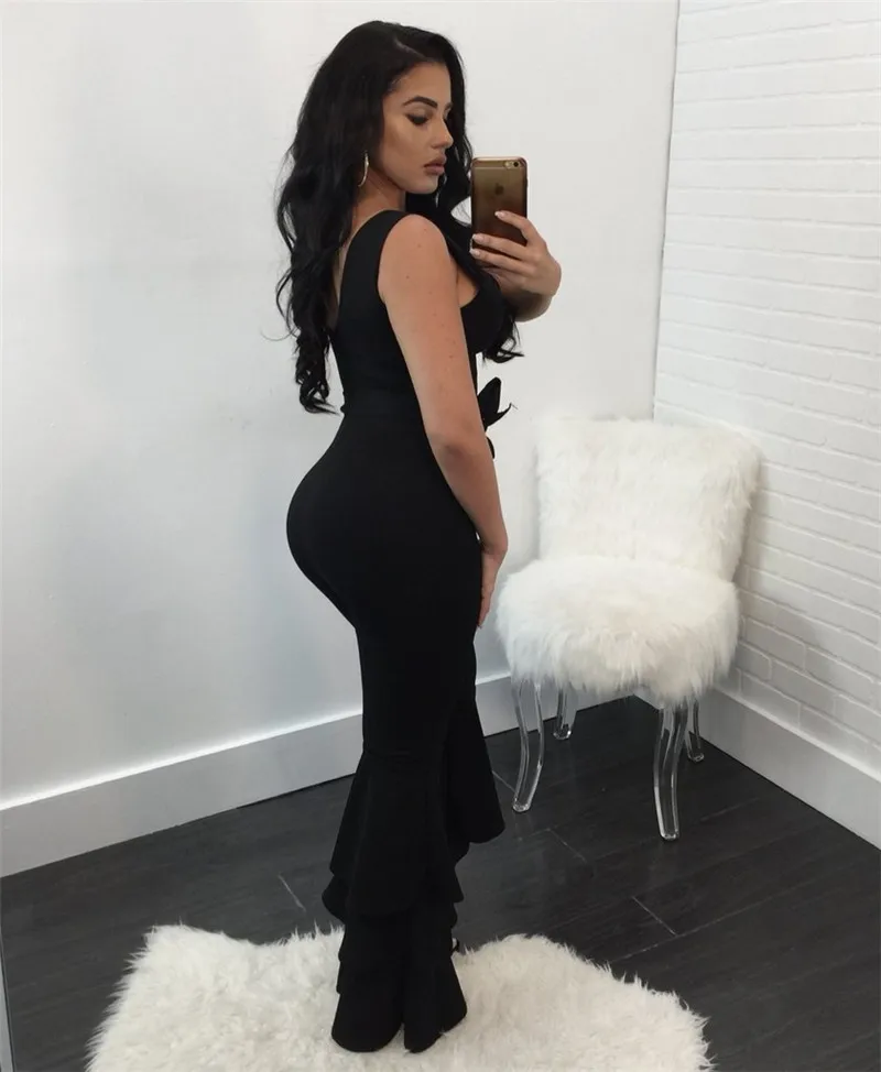 Женские комбинезоны размера плюс комбинезон без рукавов с оборками расклешенные