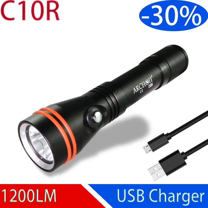 ARCHON C10R вспышка для подводного погружения и светильник зарядка через USB фонарь 1200