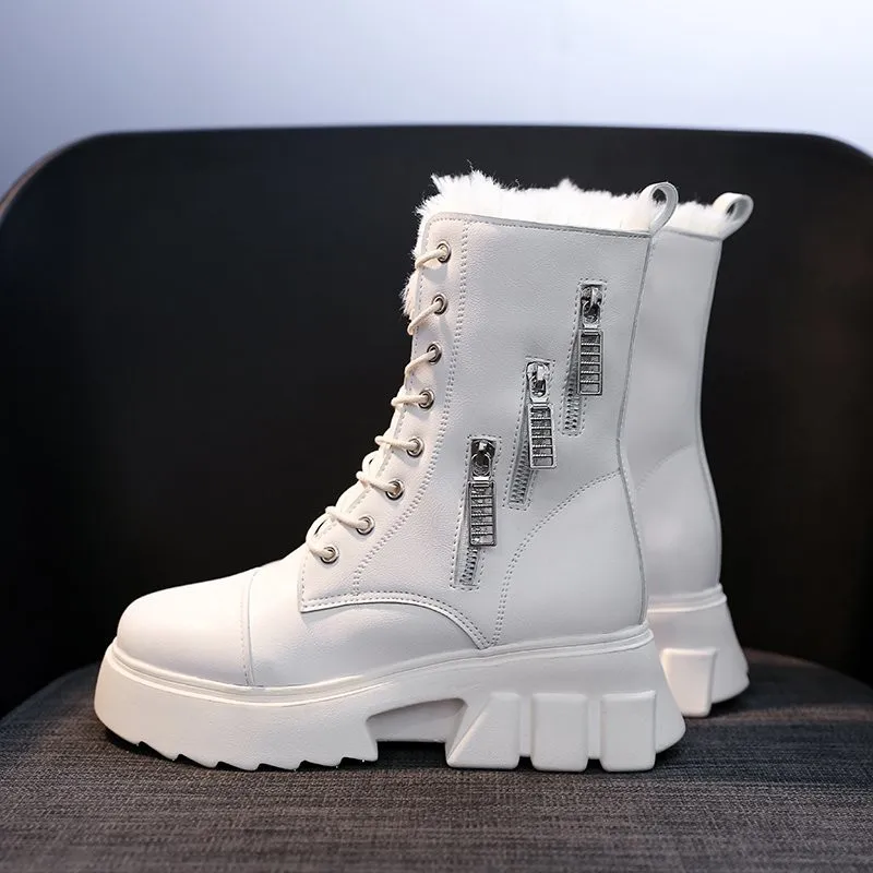 

2021 New Winter British Style Increased Thick-soled Mid-boots Plus Velvet Snow Cotton Shoes
