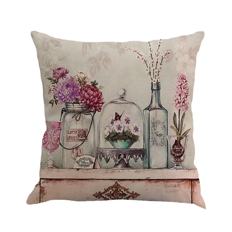 

26 Flower Printed Throw Pillow Cover Cotton Linen Sofa Cushion Cover Perfect Quality Home Decoration Gift Throw Pillow Cover
