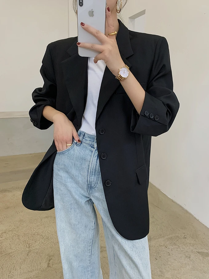 

2021 Loose Outerwear Women Suit Jacket Spring Summer Female Jacke Elegant Chic Single-breasted Women oversize Blazer