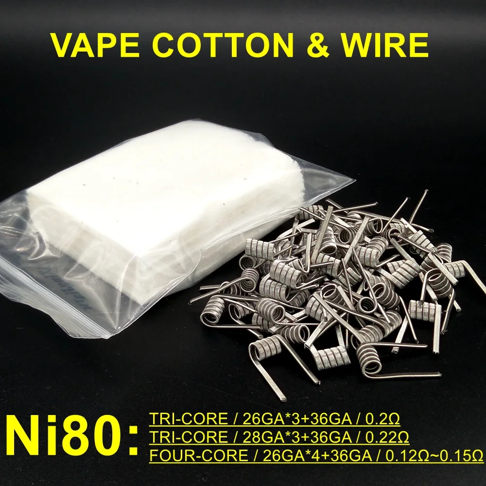 

10~50PCS NI80/A1 MTL Clapton Prebuilt Coils Premade Coil Tri-Core Four-Core For MTL RDA RTA RBA Mod Heating Wire Cotton