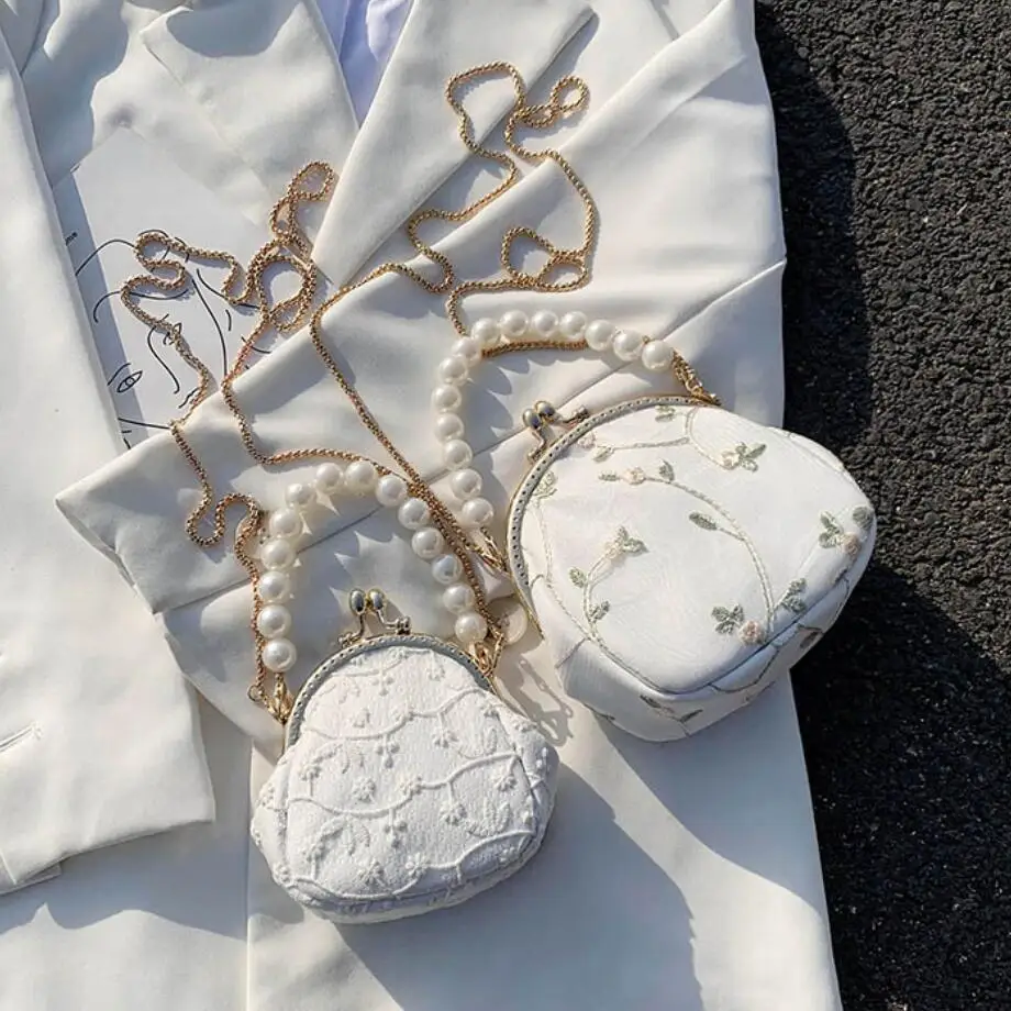 Кружевная мини сумка с зажимом жемчужная Сумка тоут Новинка лета 2020